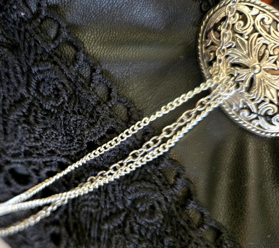 Black Faux Leather & Lace Gothic Lolita Shoulder Bag Cosplay Whitby