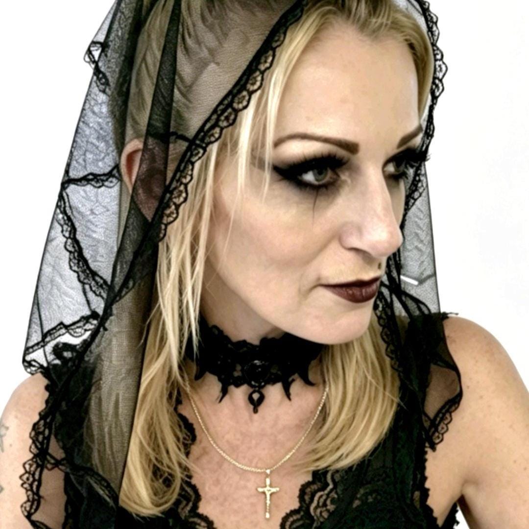 Black Net & Lace Veil D Shape Mantilla Victorian Catholic Gothic Bride Costume