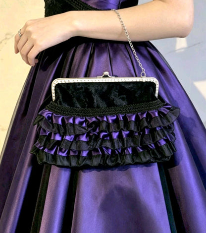 Black Velvet & Purple Lace Gothic Evening Bag Clutch Chain Handle Party Whitby