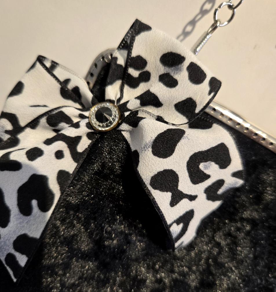 Handmade Black Velvet & Bow Detail Gothic Evening Bag Clutch Chain Handle Party Whitby