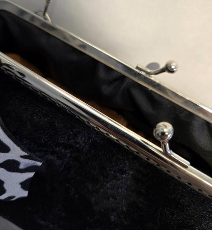 Handmade Black Velvet & Bow Detail Gothic Evening Bag Clutch Chain Handle Party Whitby