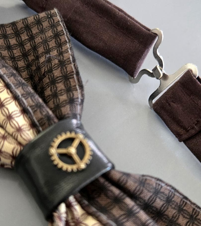 Brown Cream Steampunk Bow Tie, Cogs, Goth, Whitby