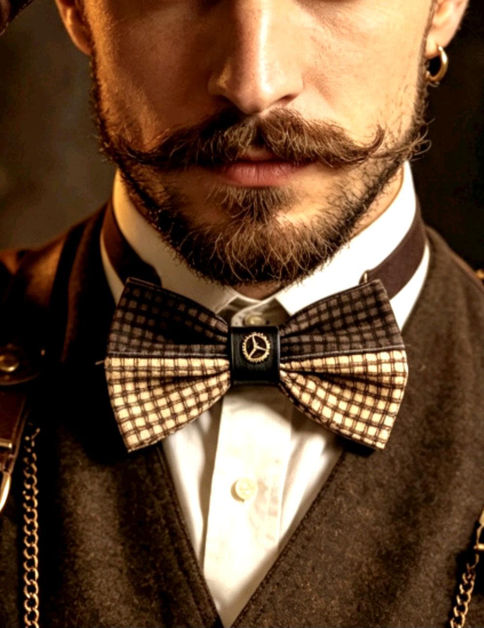 Brown Cream Steampunk Bow Tie, Cogs, Goth, Whitby