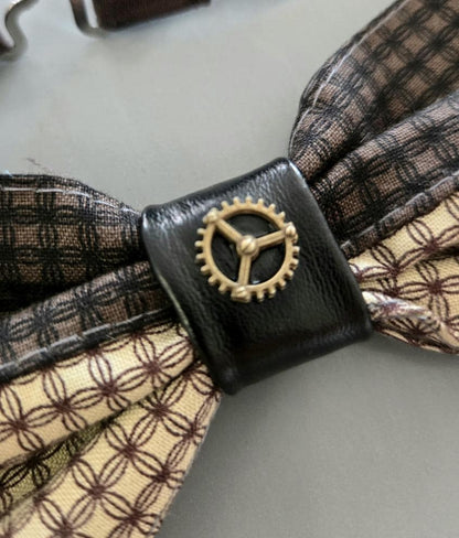 Brown Cream Steampunk Bow Tie, Cogs, Goth, Whitby