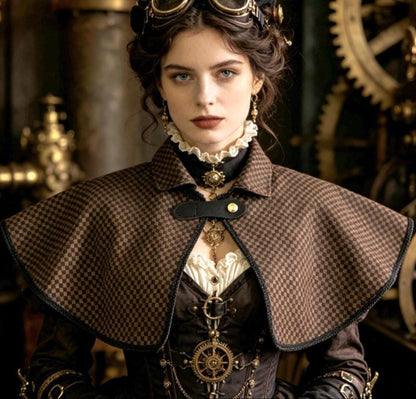 Black Brown Jacquard Cape Braid Edging - Capelet Victorian Steampunk Gothic Costume