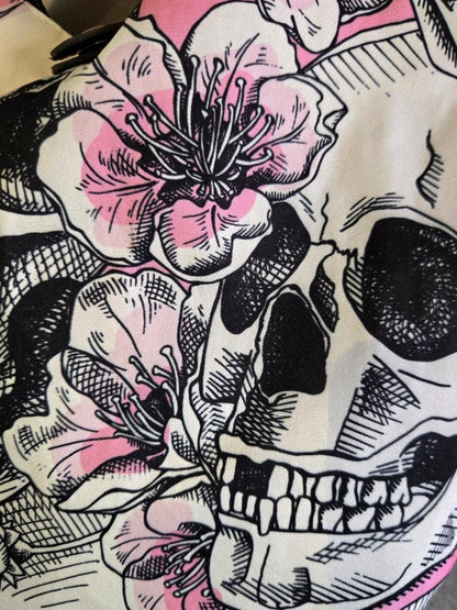 Pink Black White Skulls Boho Sling Bag - Travel Holiday Festival