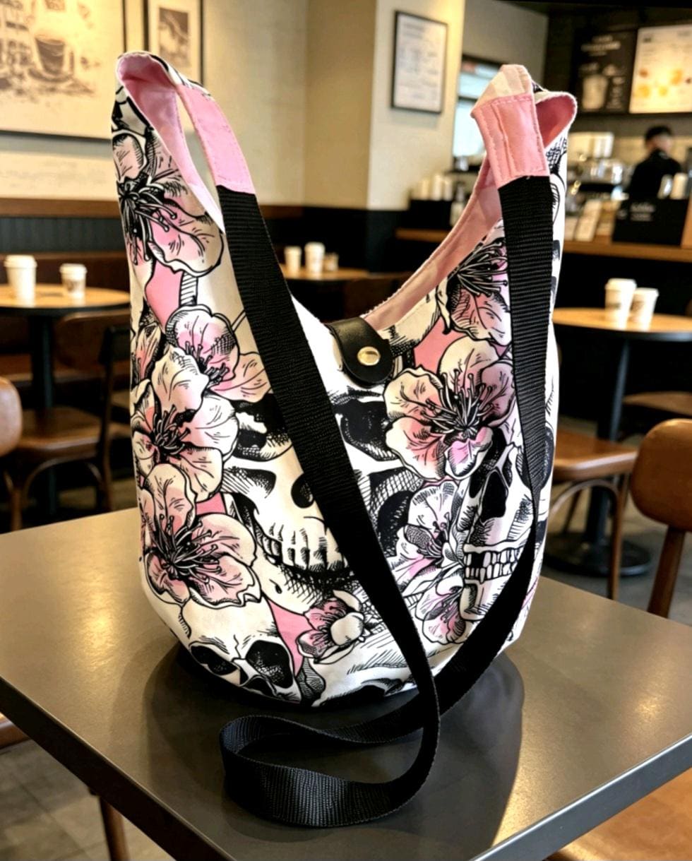 Pink Black White Skulls Boho Sling Bag - Travel Holiday Festival