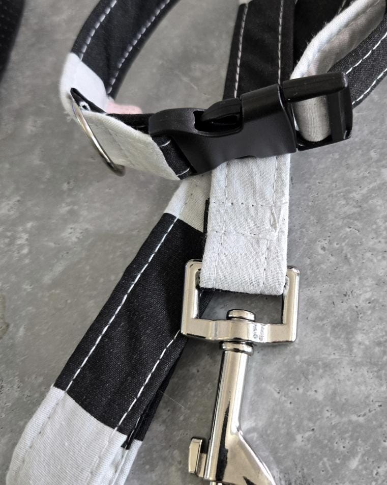 Black White Stripey Dog Collar & Lead Set - Medium -  Matching Leash Set