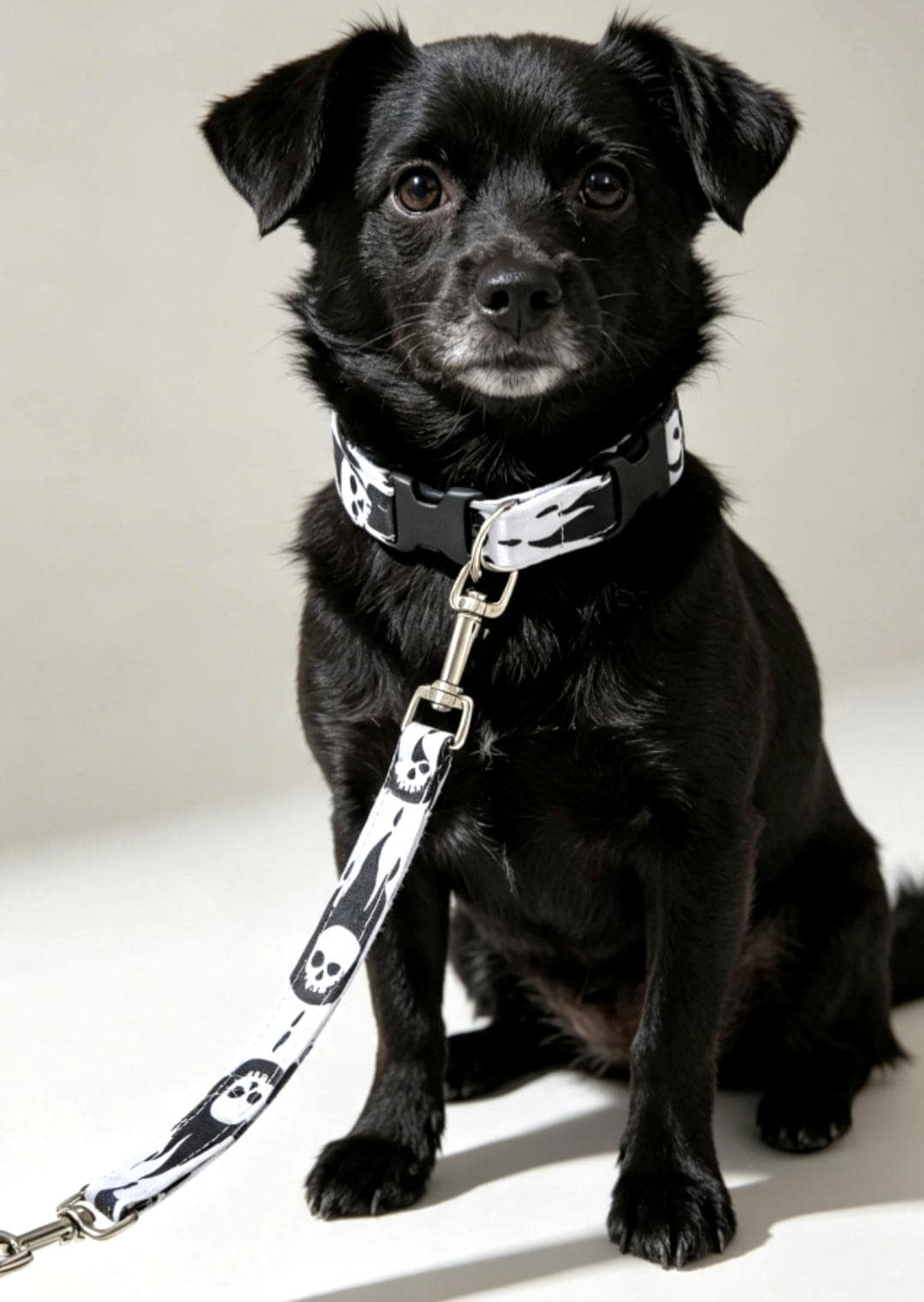 Black White Skulls & Stars Dog Collar And Lead Set - Medium -  Matching Leash Set