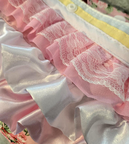Handmade Lolita Kawaii Hand Bag Pink White Flowers Bows Lace Frills Cosplay Tea Party