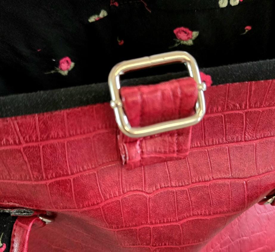 Handmade Red Faux Leather Snake skin Handbag, Fully Lined, Original OOAK