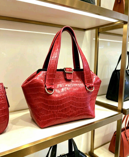Handmade Red Faux Leather Snake skin Handbag, Fully Lined, Original OOAK
