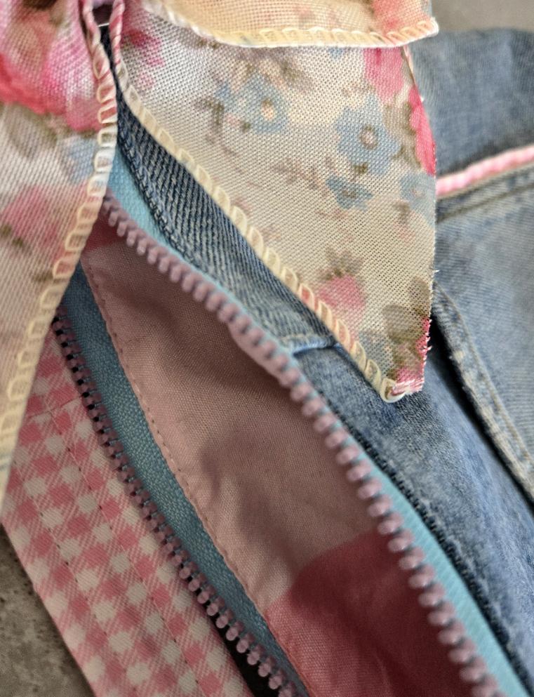 Denim & Pink Gingham Crossbody Shoulder Bag Removable Big Bow Fully Lined , Holiday Festival
