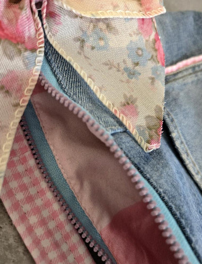 Denim & Pink Gingham Crossbody Shoulder Bag Removable Big Bow Fully Lined , Holiday Festival