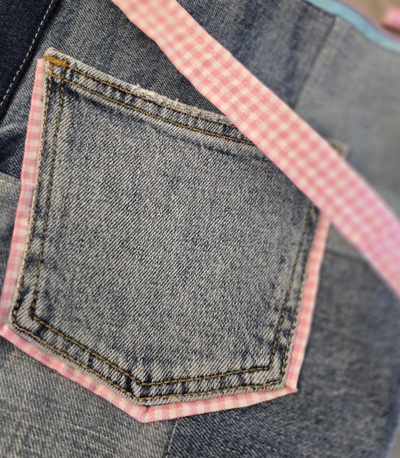 Denim & Pink Gingham Crossbody Shoulder Bag Removable Big Bow Fully Lined , Holiday Festival