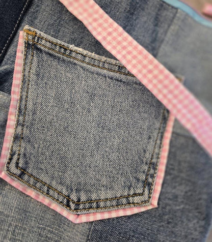 Denim & Pink Gingham Crossbody Shoulder Bag Removable Big Bow Fully Lined , Holiday Festival