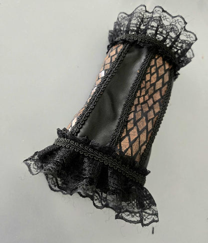 Black Faux Leather Lace Arm Band Cuff, With Brown Snake Skin Inserts, Gothic Steampunk Punk