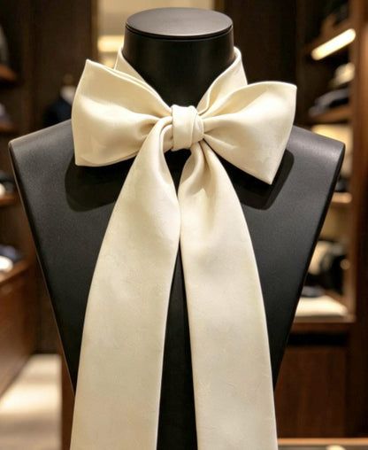 Cream Jacquard Stars Cravat Bow Scarf - Multiway Self Tie Steampunk Victorian Groom