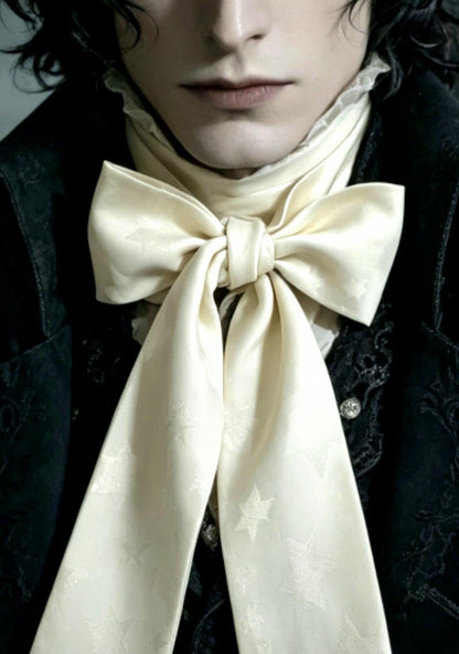 Cream Jacquard Stars Cravat Bow Scarf - Multiway Self Tie Steampunk Victorian Groom