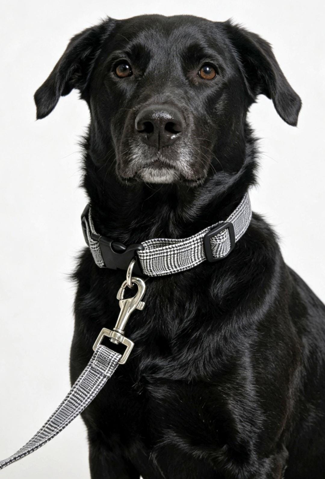 Black White Prince of Wales Check Dog Collar And Lead Set - Medium -  Matching Leash Set