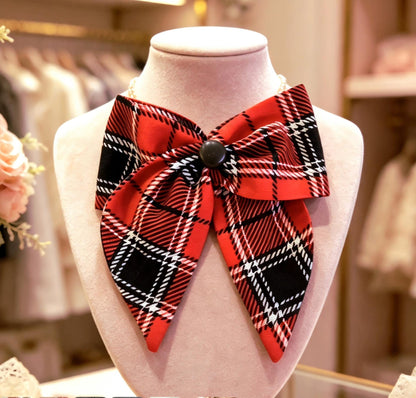 Big Red Black Tartan Check Hair Bow, Clip On, Gothic Punk Party Emo