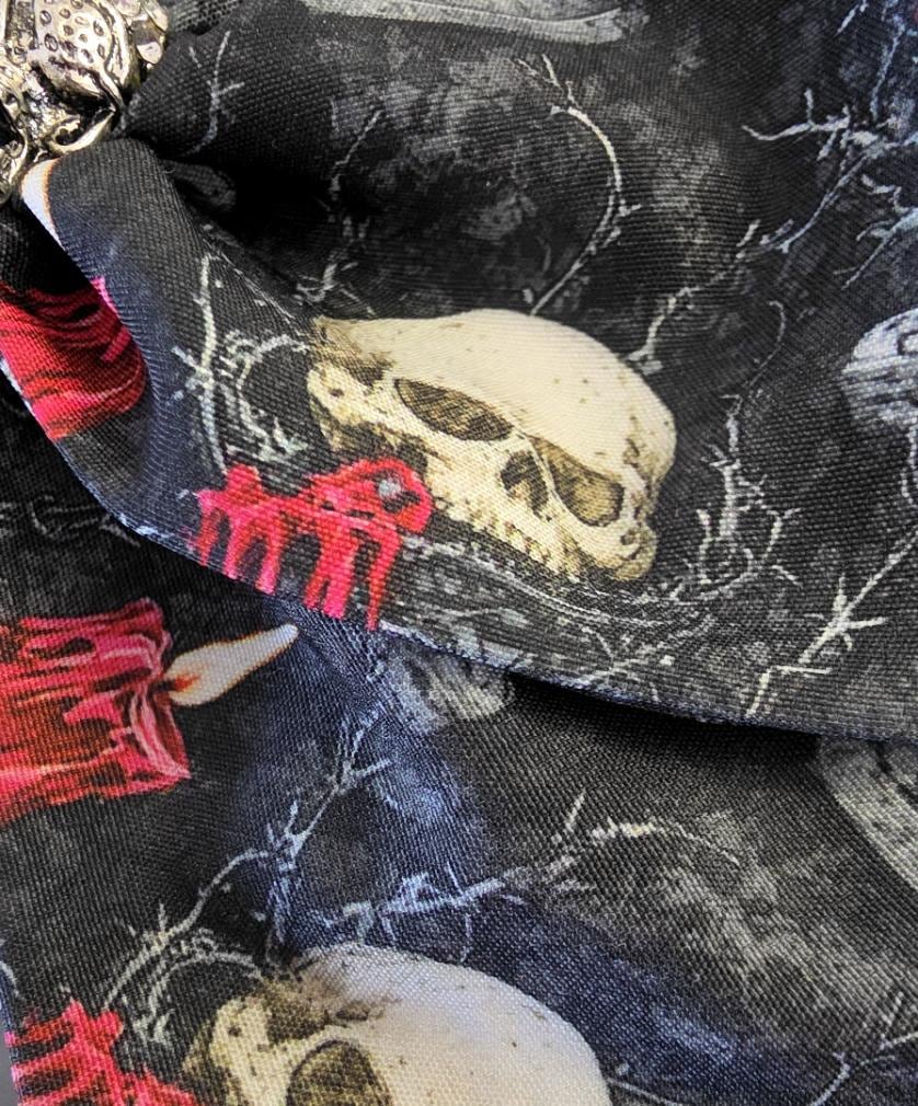 Big Red Black Gothic Hair Bow, Metal Skull Centre, Clip On, Gothic Punk Party Emo