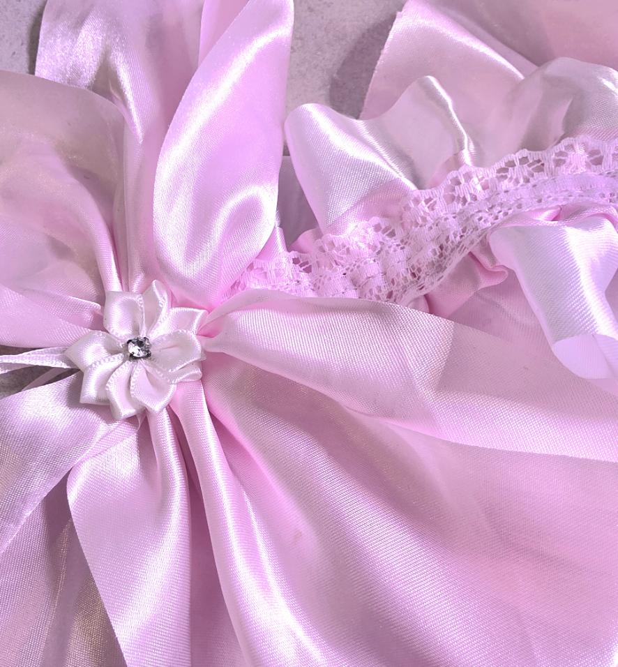 White Pink Lace Satin Flowers Lolita Headpiece Head Band - Clip On,  Maid Kawaii Gothic