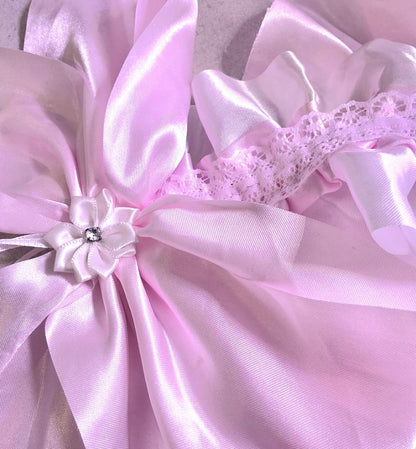 White Pink Lace Satin Flowers Lolita Headpiece Head Band - Clip On,  Maid Kawaii Gothic