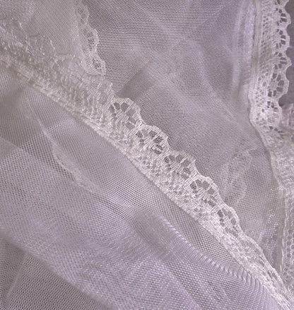 White Net & Lace Veil Triangle Shape Mantilla Victorian Catholic Gothic Bride Costume