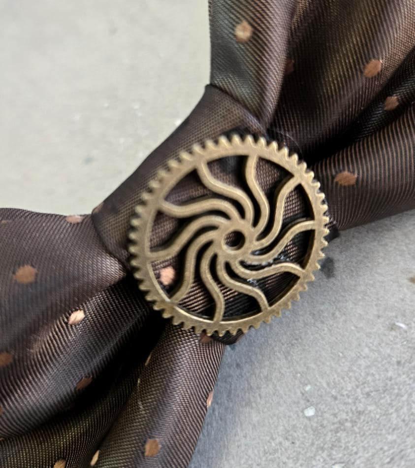 Brown Silky Spots Steampunk Bow Tie, Cogs, Goth, Whitby, Groom