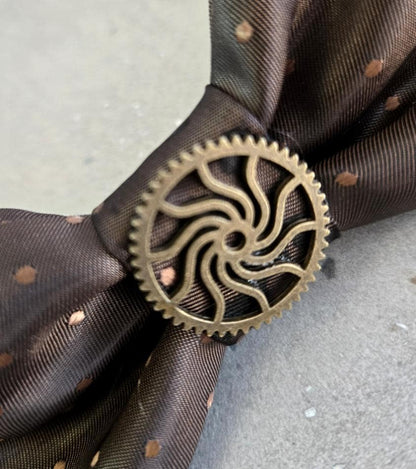 Brown Silky Spots Steampunk Bow Tie, Cogs, Goth, Whitby, Groom