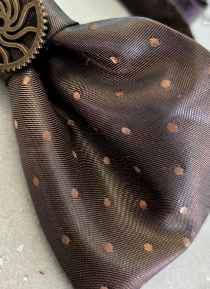 Brown Silky Spots Steampunk Bow Tie, Cogs, Goth, Whitby, Groom