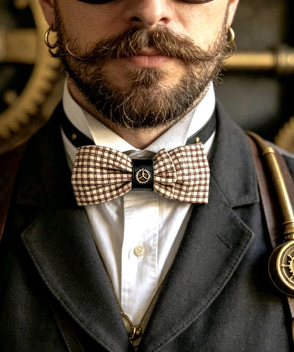 Brown & Cream Steampunk Bow Tie, Cog Centre, Goth, Whitby, Groom
