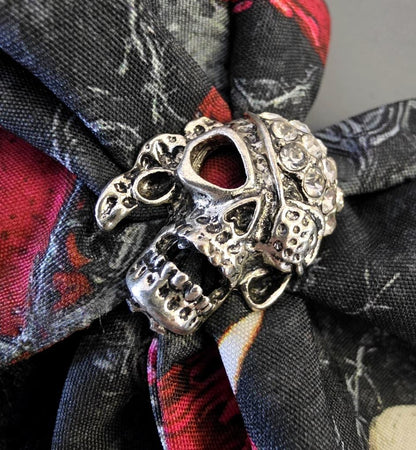 Big Red Black Gothic Hair Bow, Metal Skull Centre, Clip On, Gothic Punk Party Emo