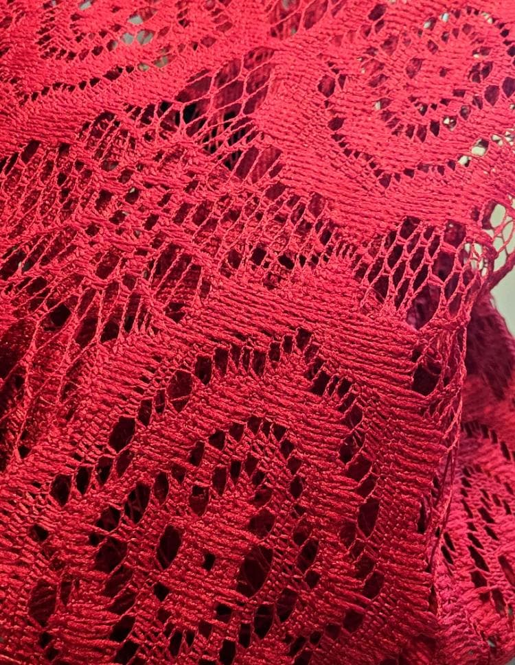 Deep Red Lace Veil Triangle Shape Mantilla Victorian Catholic Gothic Bride Costume