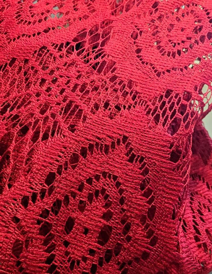 Deep Red Lace Veil Triangle Shape Mantilla Victorian Catholic Gothic Bride Costume