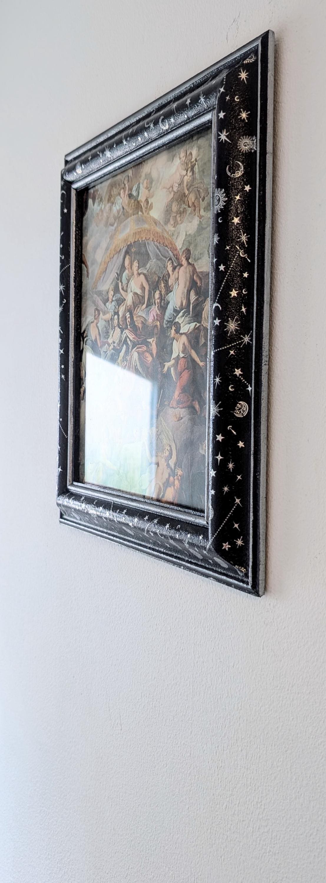 Hand-Painted Blue and Silver Celestial Chunky Wooden Wall Hanging Portrait Picture Frame (8 x 10")