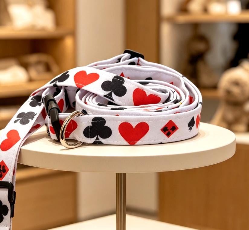 Hearts Diamonds Cubs Cards Dog Collar And Lead Set - Medium -  Matching Leash Set