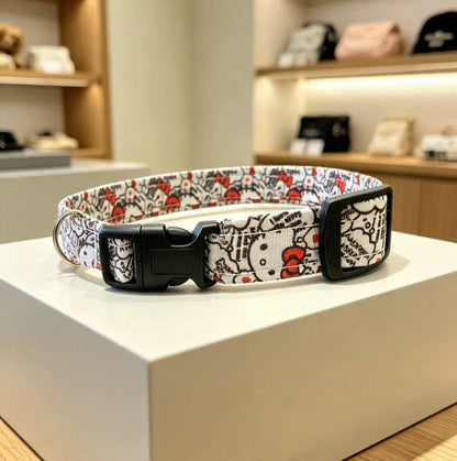 Cute Kitty Cat Dog Collar - Medium - Red White Black