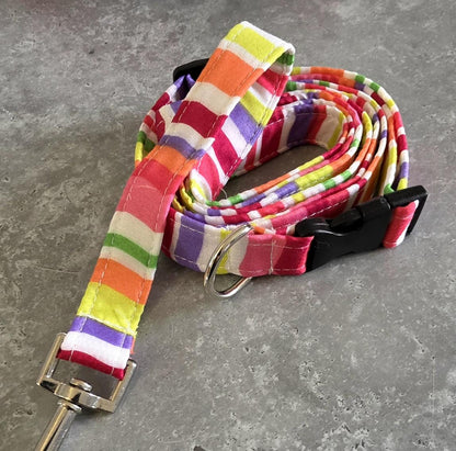 Rainbow Pride Dog Collar And Lead Set - Medium -  Matching Leash Set