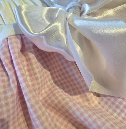 Pink White Gingham Sweet Lolita Kawaii Skirt - Frills Bows Kei Size 20 - 22 (UK)
