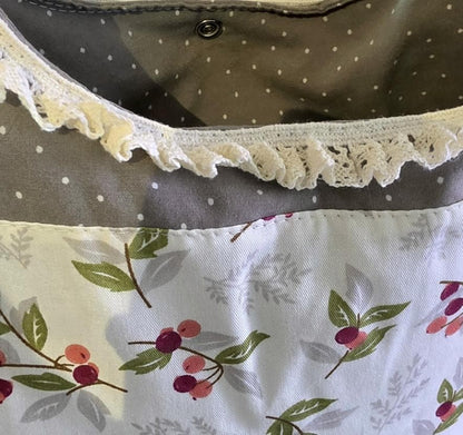 Shoulder Bag Green Cream Red Spots & Berries Handbag Boho OOAK