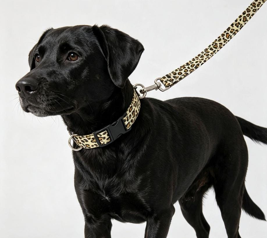 Leopard Print Dog Collar And Lead Set - Extra Large -  Matching Leash Set