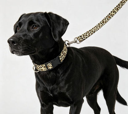 Leopard Print Dog Collar And Lead Set - Extra Large -  Matching Leash Set