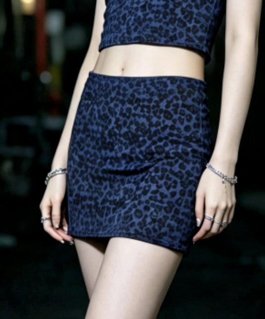 Dark Blue Leopard Print Stretch Mini Skirt – Pull On Tube Style 10 - 12 (UK)