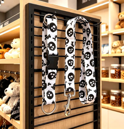 Black White Skulls Dog Collar And Lead Set - Medium -  Matching Leash Set - Gothic