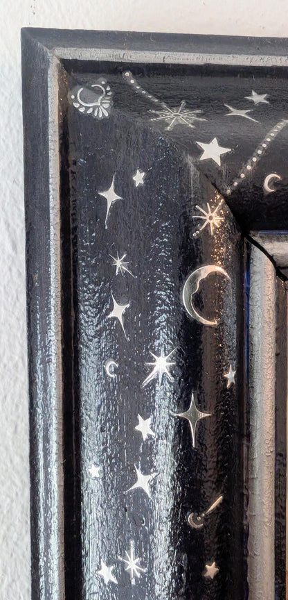 Hand-Painted Blue and Silver Celestial Chunky Wooden Wall Hanging Portrait Picture Frame (8 x 10")