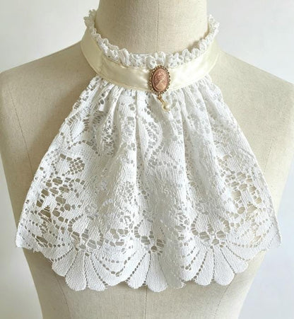 Heavy Cream Lace Jabot Cravat With Cameo Pearl Centre: Victorian Steampunk Costume