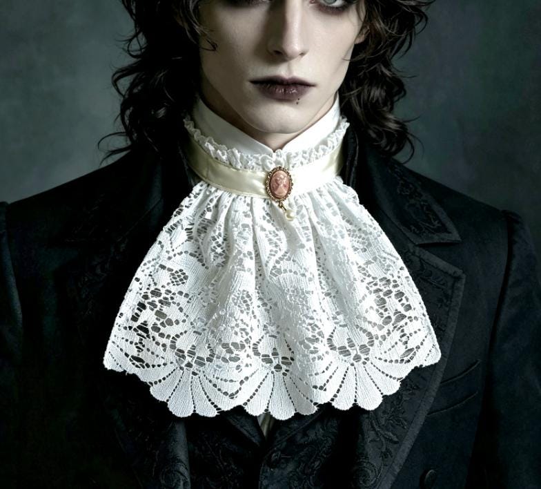 Heavy Cream Lace Jabot Cravat With Cameo Pearl Centre: Victorian Steampunk Costume