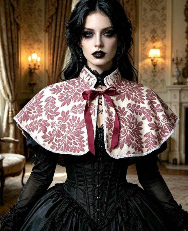 Burgundy & Ivory Jacquard Cape Braid Edging - Capelet Victorian Steampunk Gothic Costume